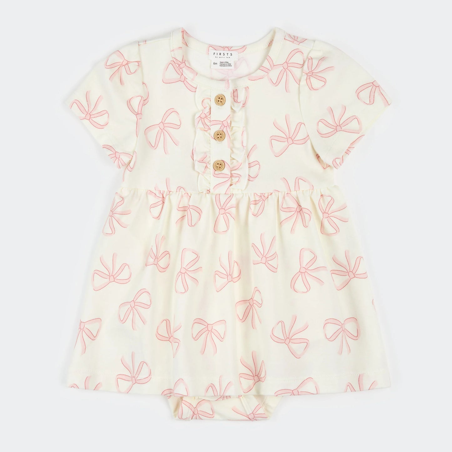 Petit Lem Bodysuit Dress - Bows Print on Ivory