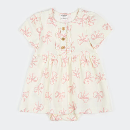 Petit Lem Bodysuit Dress - Bows Print on Ivory-Mountain Baby