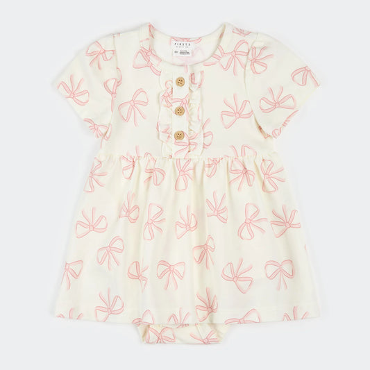 Petit Lem Bodysuit Dress - Bows Print on Ivory-Mountain Baby
