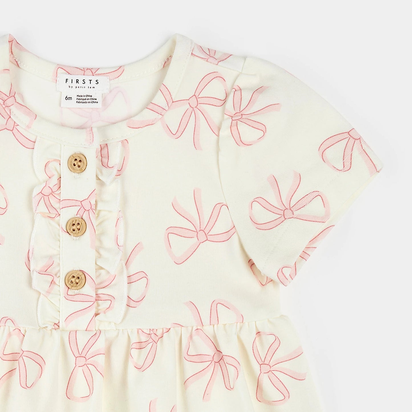 Petit Lem Bodysuit Dress - Bows Print on Ivory