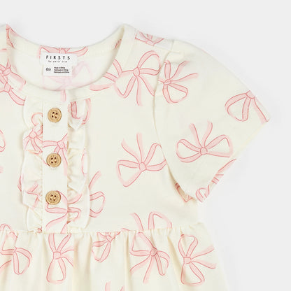 Petit Lem Bodysuit Dress - Bows Print on Ivory-Mountain Baby
