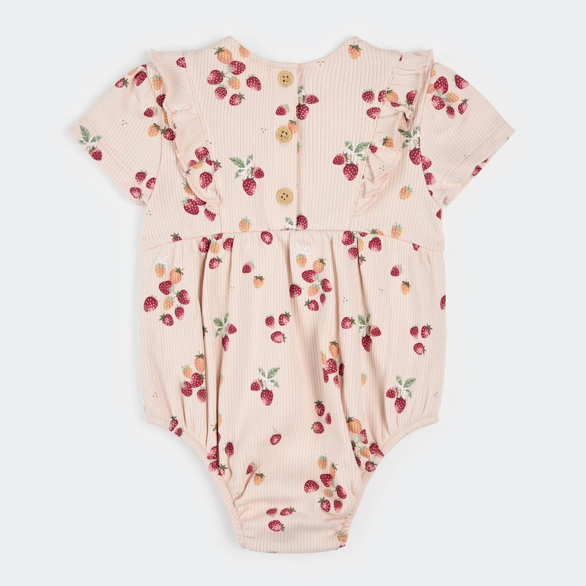 Petit Lem Ribbed Bodysuit Romper - Strawberry on Soft Pink-Mountain Baby