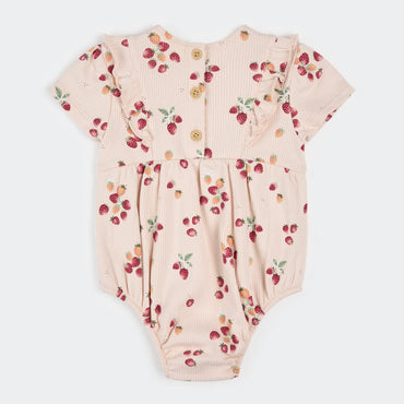 Petit Lem Ribbed Bodysuit Romper - Strawberry on Soft Pink-Mountain Baby