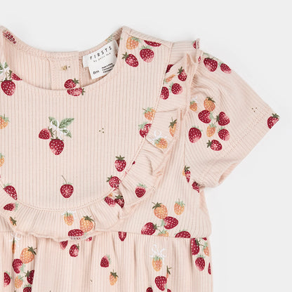 Petit Lem Ribbed Bodysuit Romper - Strawberry on Soft Pink-Mountain Baby