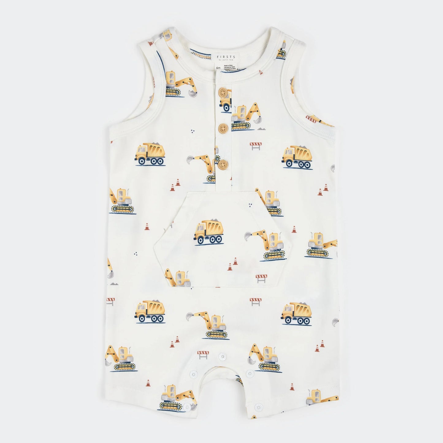 Petit Lem Sleeveless Romper - Diggers on Off-White