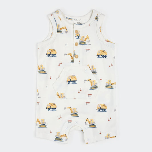 Petit Lem Sleeveless Romper - Diggers on Off-White-Mountain Baby