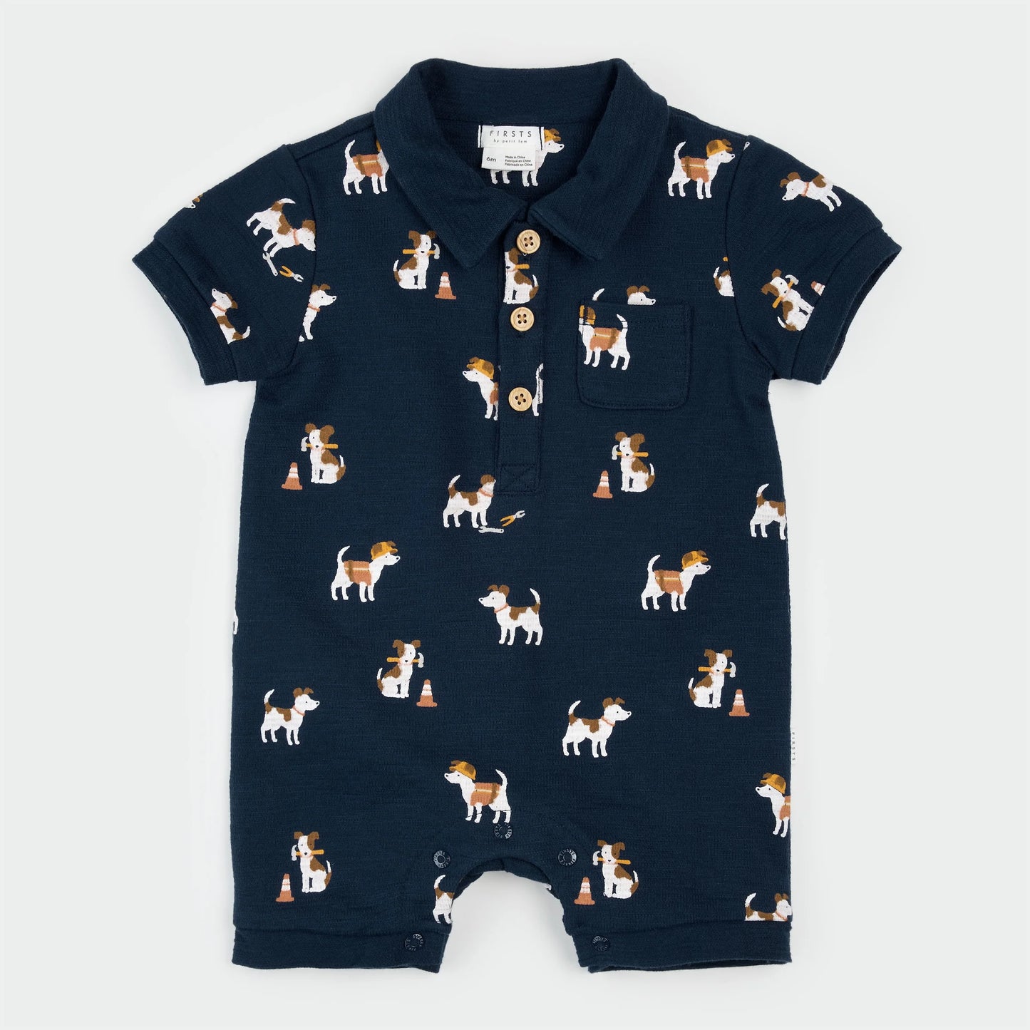 Petit Lem Bodysuit Romper - Pups at Work on Dress Blue Romper-Mountain Baby