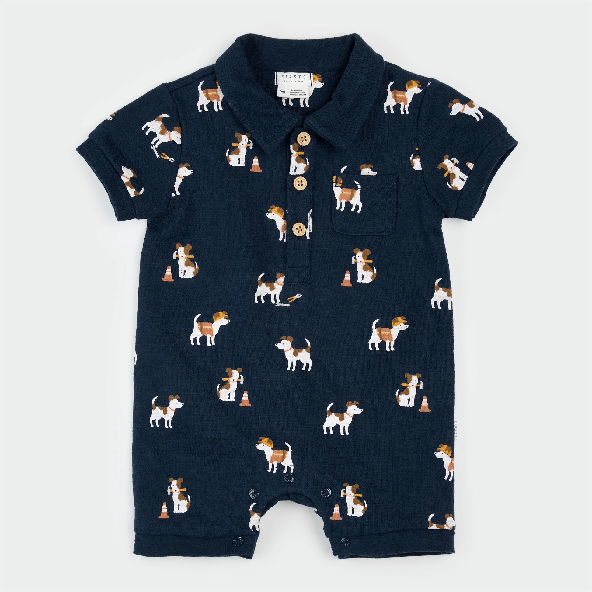 Petit Lem Bodysuit Romper - Pups at Work on Dress Blue Romper-Mountain Baby