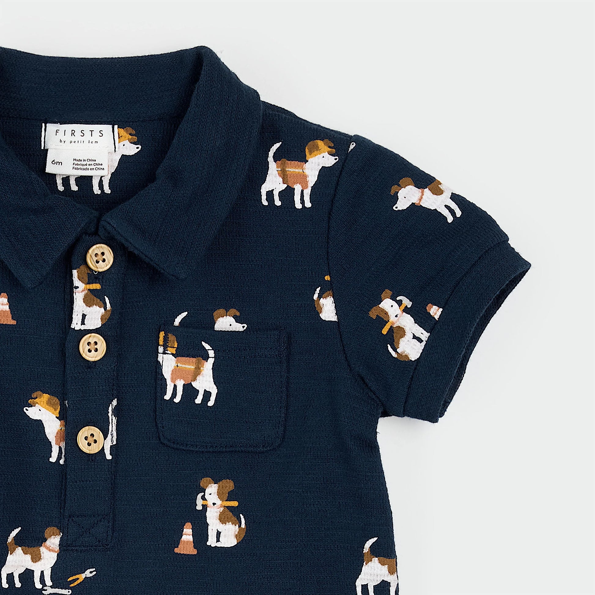 Petit Lem Bodysuit Romper - Pups at Work on Dress Blue Romper-Mountain Baby