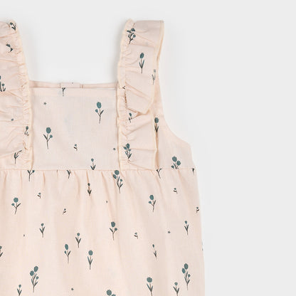 Petit Lem Linen Playsuit - Blue Tulips on Light Pink-Mountain Baby