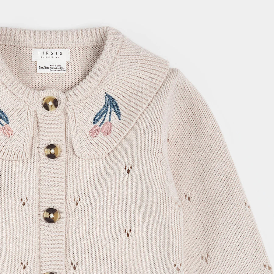 Petit Lem Pointelle Knit Cardigan - Beige-Mountain Baby