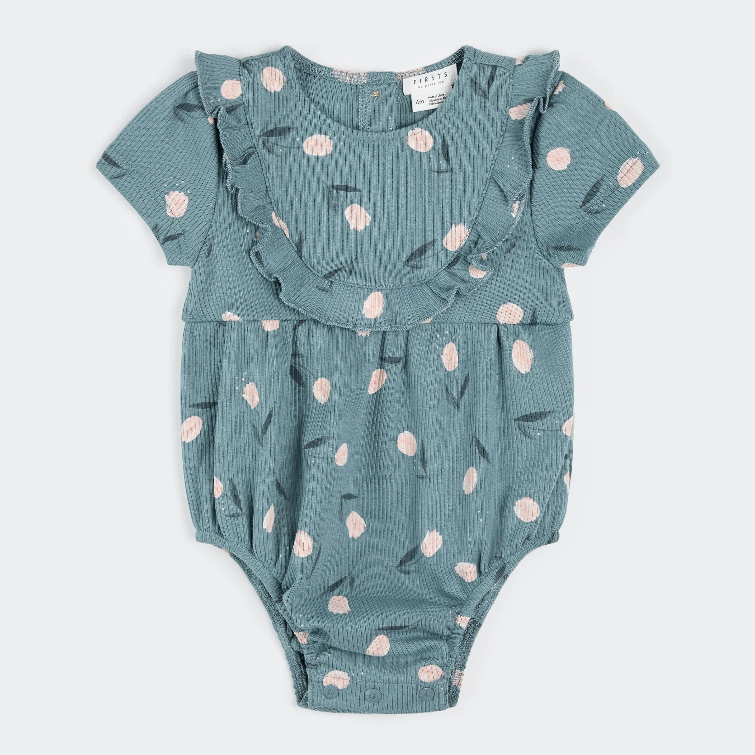 Petit Lem Ribbed Bodysuit Romper - Tulips on Sea Blue-Mountain Baby