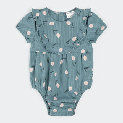 Petit Lem Ribbed Bodysuit Romper - Tulips on Sea Blue-Mountain Baby