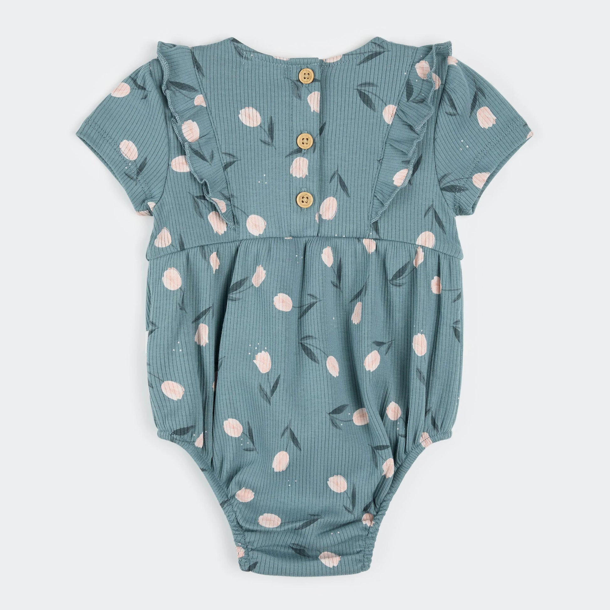 Petit Lem Ribbed Bodysuit Romper - Tulips on Sea Blue-Mountain Baby