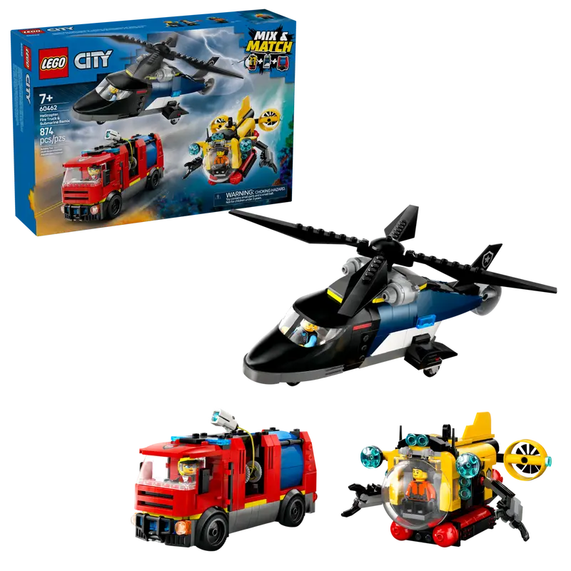Lego City - Great Vehicles - Helicopter, Fire Truck, & Submarine Remix-Mountain Baby
