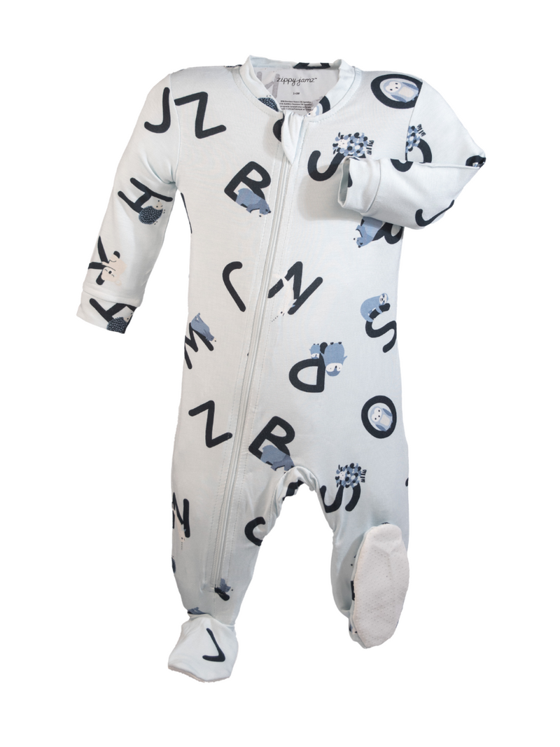 ZippyJamz Bamboo Footed Coverall - Alphajamz Blue-Mountain Baby