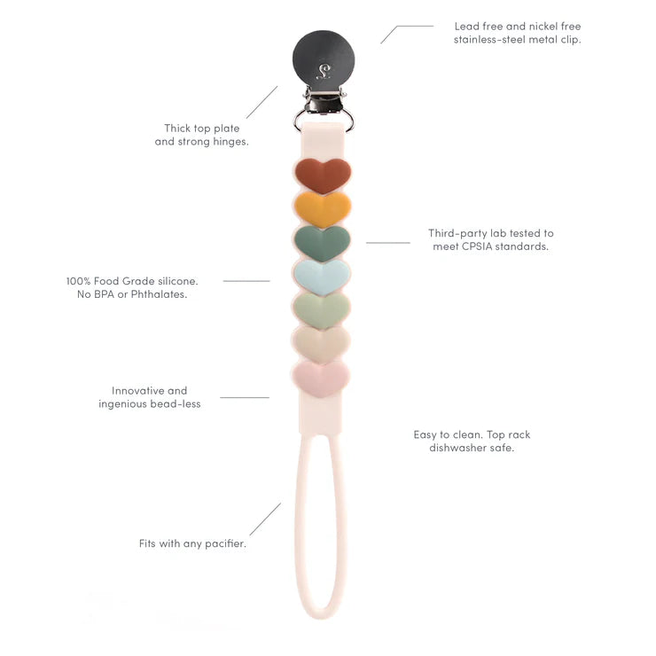 LouLou Lollipop Silicone Teether & Pacifier Clip - Sweetheart - Multi