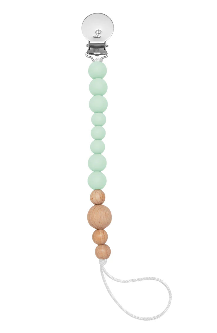 LouLou Lollipop Silicone & Wood Teether & Pacifier Clip - Colour Block - Mint-Mountain Baby