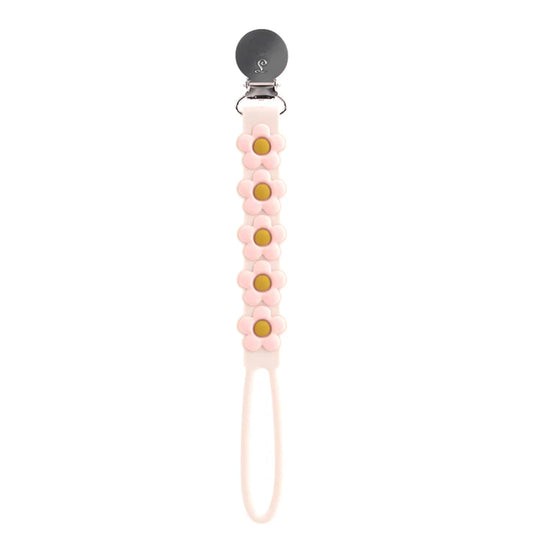 LouLou Lollipop Silicone Teether & Pacifier Clip - Daisy - Cream-Mountain Baby