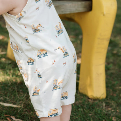 Petit Lem Sleeveless Romper - Diggers on Off-White-Mountain Baby