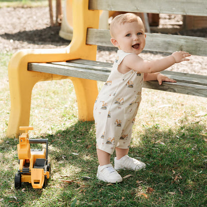 Petit Lem Sleeveless Romper - Diggers on Off-White-Mountain Baby