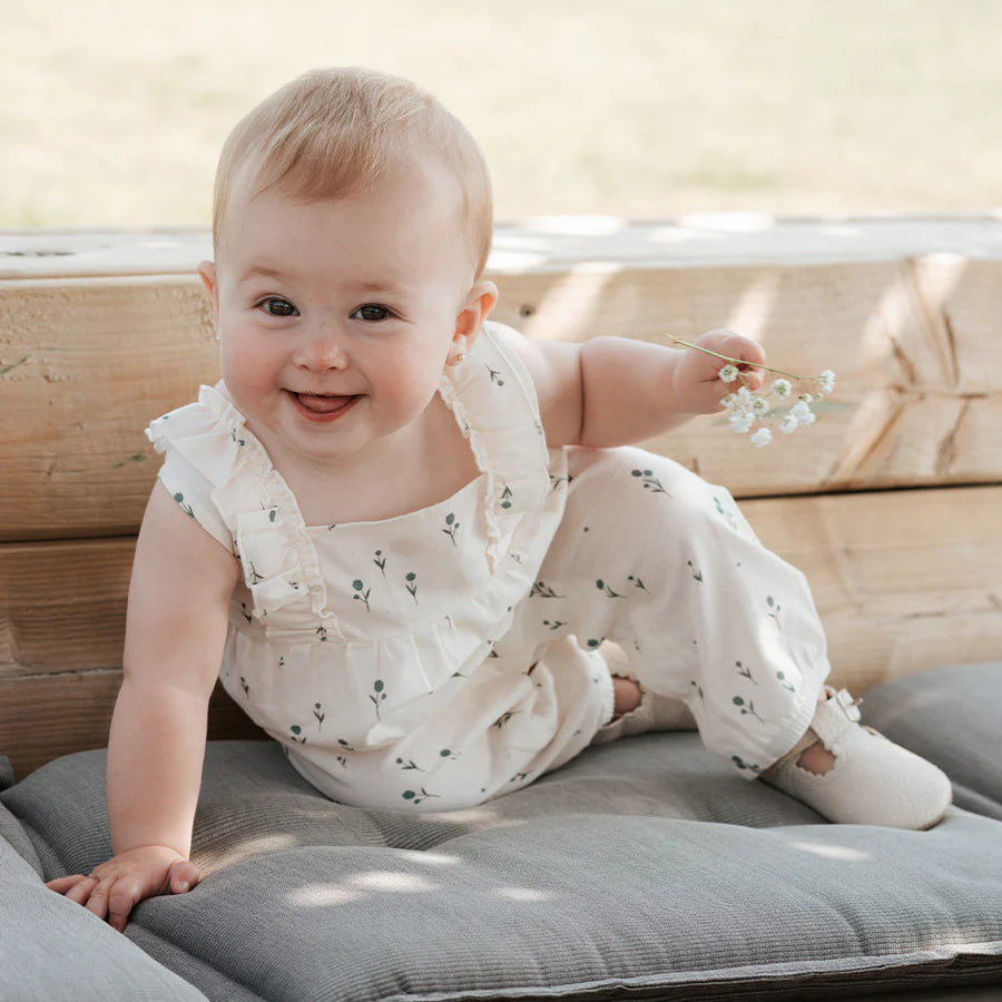 Petit Lem Linen Playsuit - Blue Tulips on Light Pink-Mountain Baby