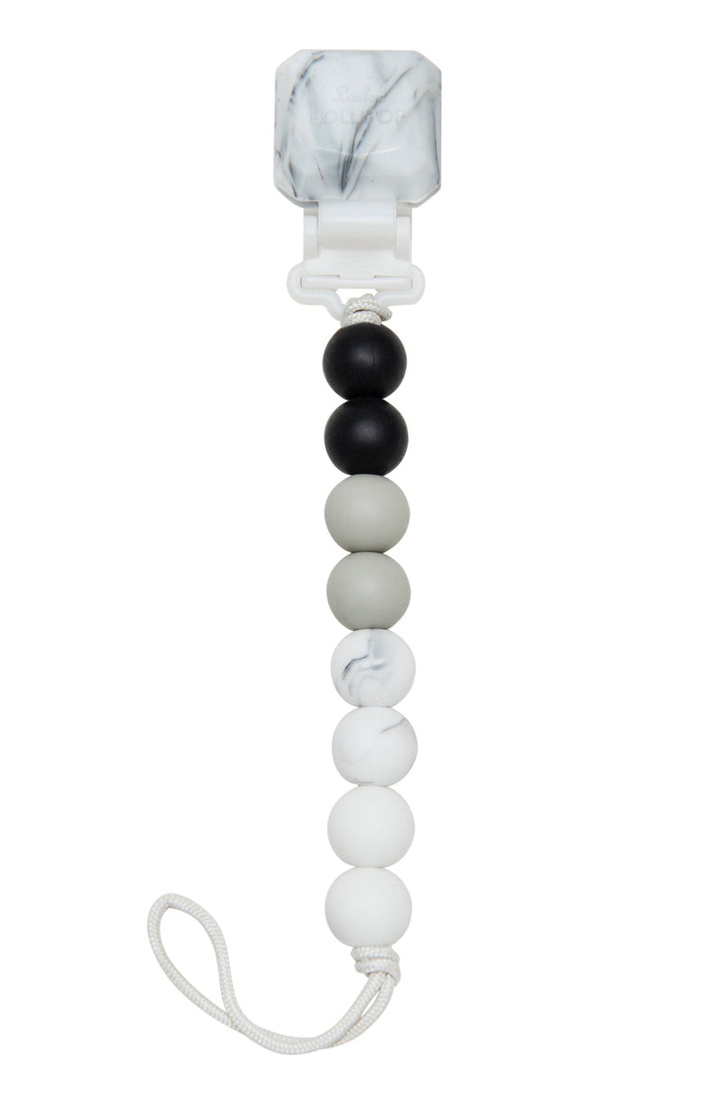 LouLou Lollipop Silicone Teether & Pacifier Clip - Lolli Gem - Black Marble-Mountain Baby