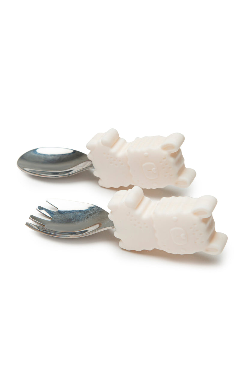 LouLou Lollipop Silicone Learning Spoon/Fork Set - Cream Llama-Mountain Baby