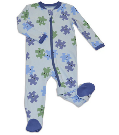 Silkberry Fleece Zip Footie - Puzzle Pals-Mountain Baby