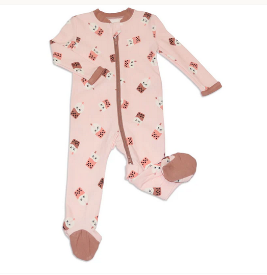 Silkberry Fleece Zip Footie - Bubble Tea Time-Mountain Baby