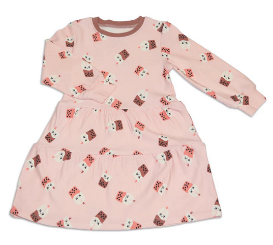 Silkberry Fleece Tiered Dress - Bubble Tea Time-Mountain Baby