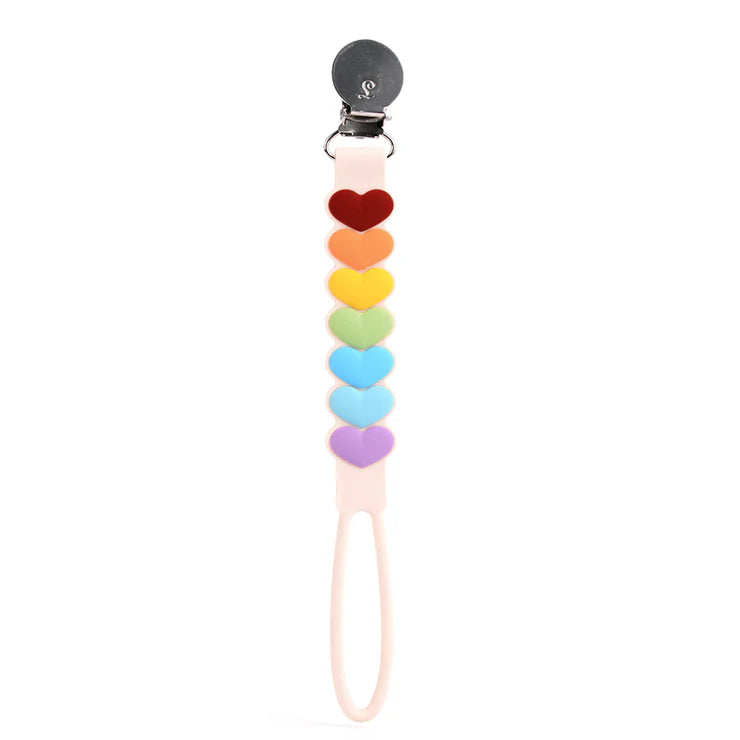 LouLou Lollipop Silicone Teether & Pacifier Clip - Sweetheart - Rainbow