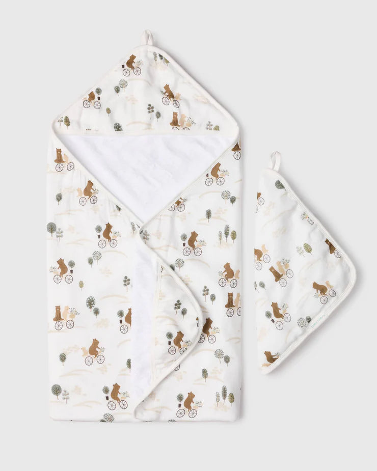 LouLou Lollipop Hooded Towel Set - Bears on Bike-Mountain Baby