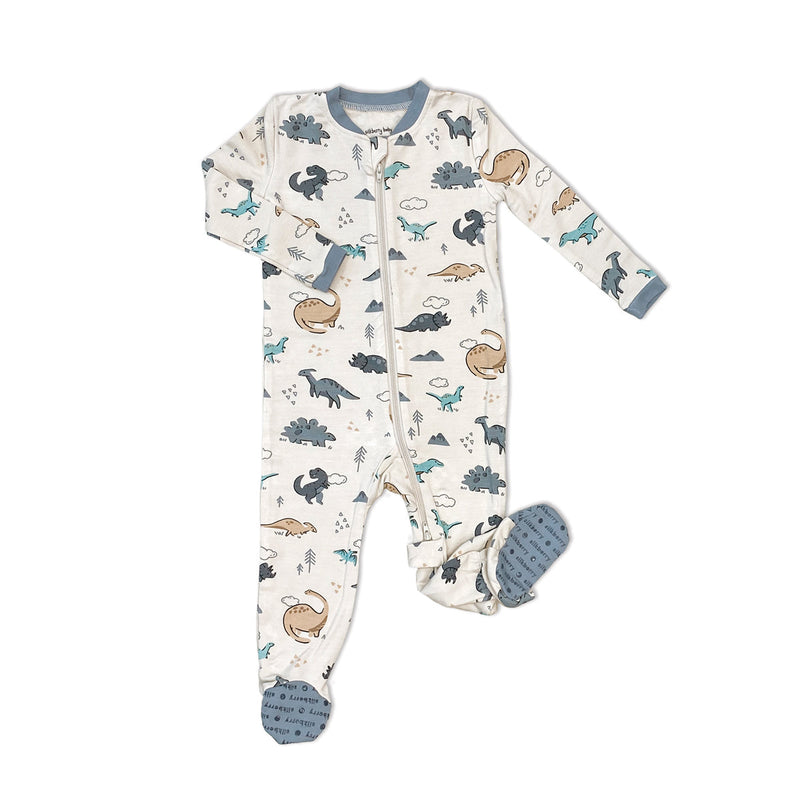 Silkberry Fleece Zip Footie - Dino-Mountain Baby