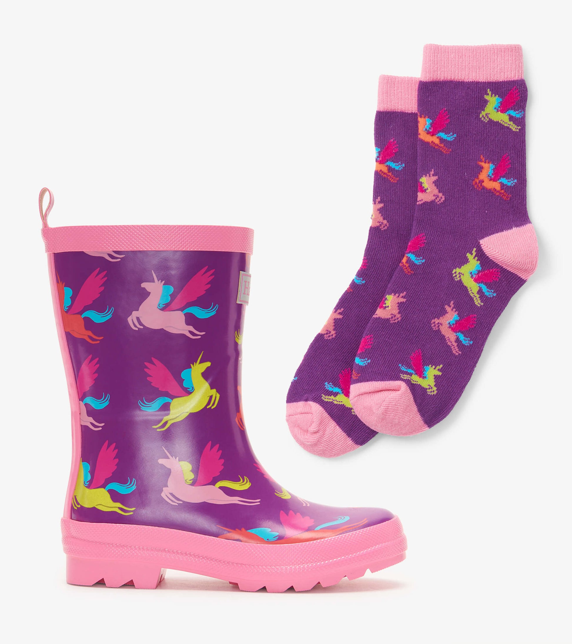 Hatley Rain Boots & Matching Socks - Pretty Pegasus-Mountain Baby