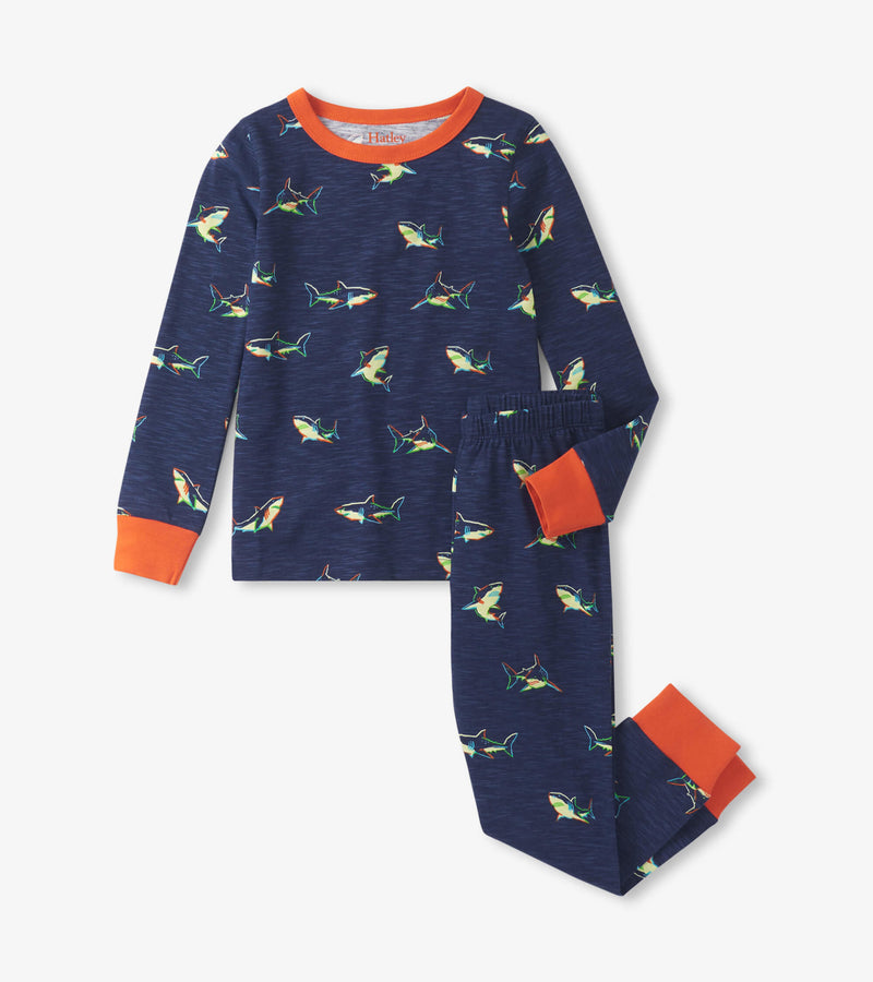 Hatley Cotton Pajama Set - Glow Sharks-Mountain Baby