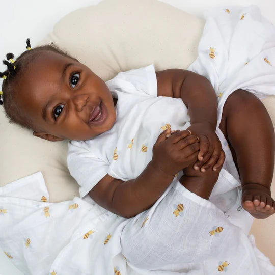 Lulujo Muslin Cotton Swaddling Blanket - Bees-Mountain Baby