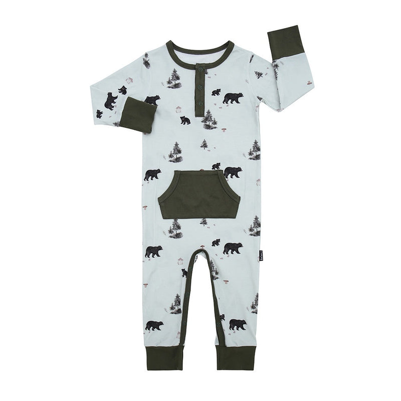 Belan.J L/S Pocket Romper - Black Bears-Mountain Baby