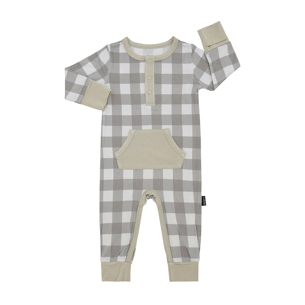 Belan.J L/S Pocket Romper - Sage Plaid-Mountain Baby