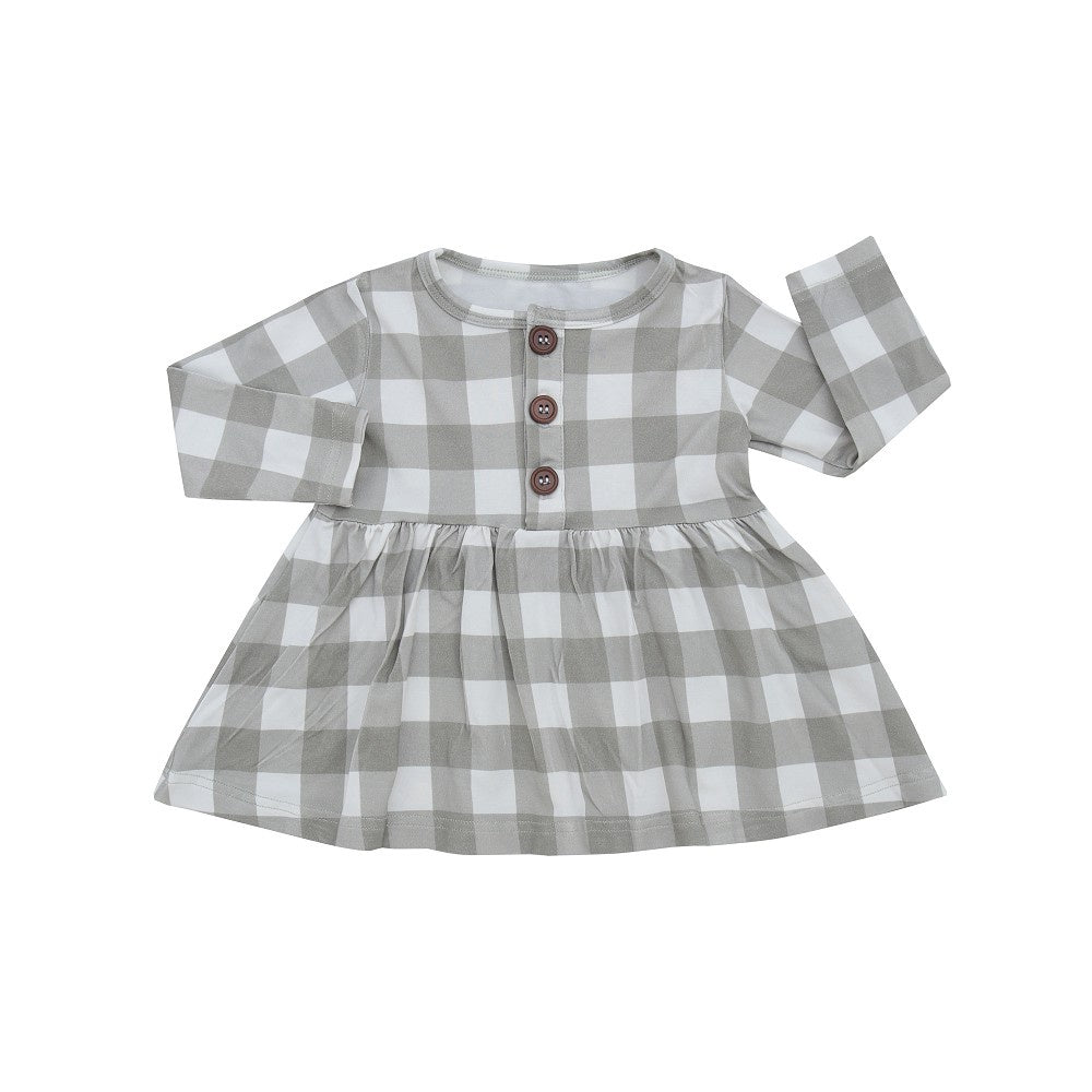 Belan.J L/S Peplum Dress - Sage Plaid-Mountain Baby