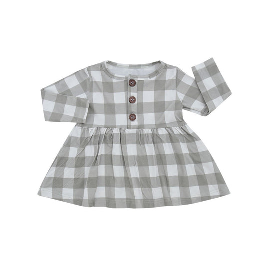 Belan.J L/S Peplum Dress - Sage Plaid-Mountain Baby