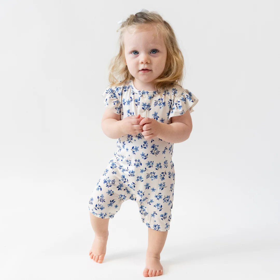 Belan.J Ruffled Sleeves Shortall Romper - Bluebell-Mountain Baby
