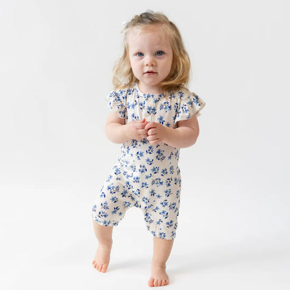 Belan.J Ruffled Sleeves Shortall Romper - Bluebell-Mountain Baby