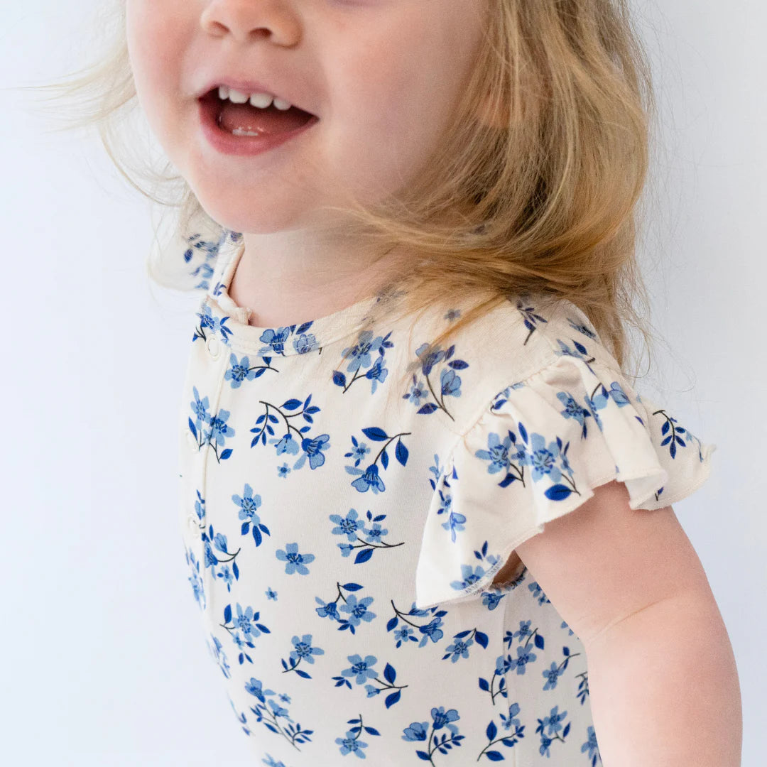 Belan.J Ruffled Sleeves Shortall Romper - Bluebell-Mountain Baby