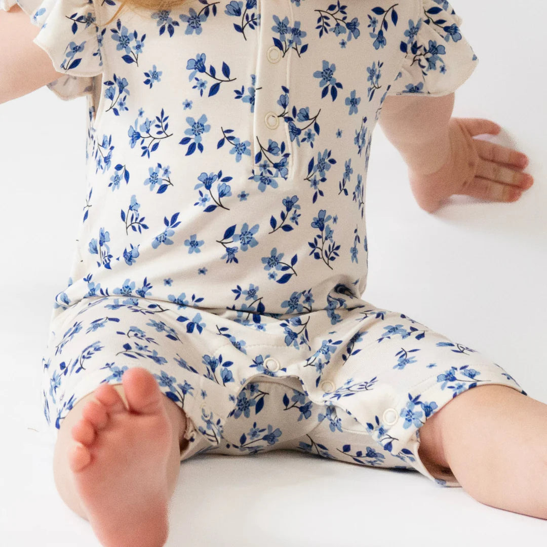 Belan.J Ruffled Sleeves Shortall Romper - Bluebell-Mountain Baby