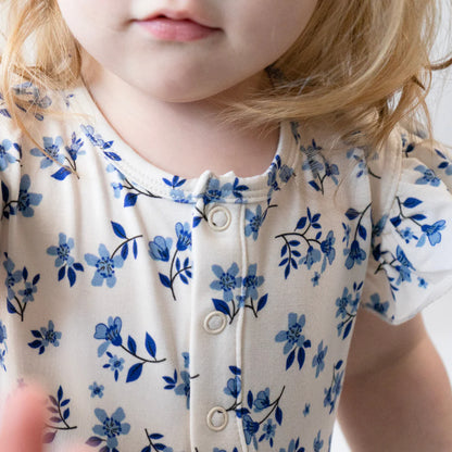 Belan.J Ruffled Sleeves Shortall Romper - Bluebell-Mountain Baby