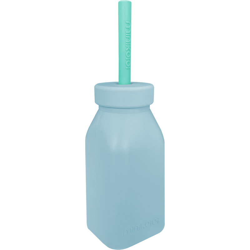 Minikoioi Silicone Bottle & Straw - Mineral Blue/Aqua Green-Mountain Baby