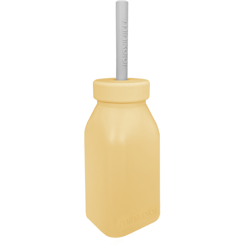 Minikoioi Silicone Bottle & Straw - Mellow Yellow/Powder Grey-Mountain Baby