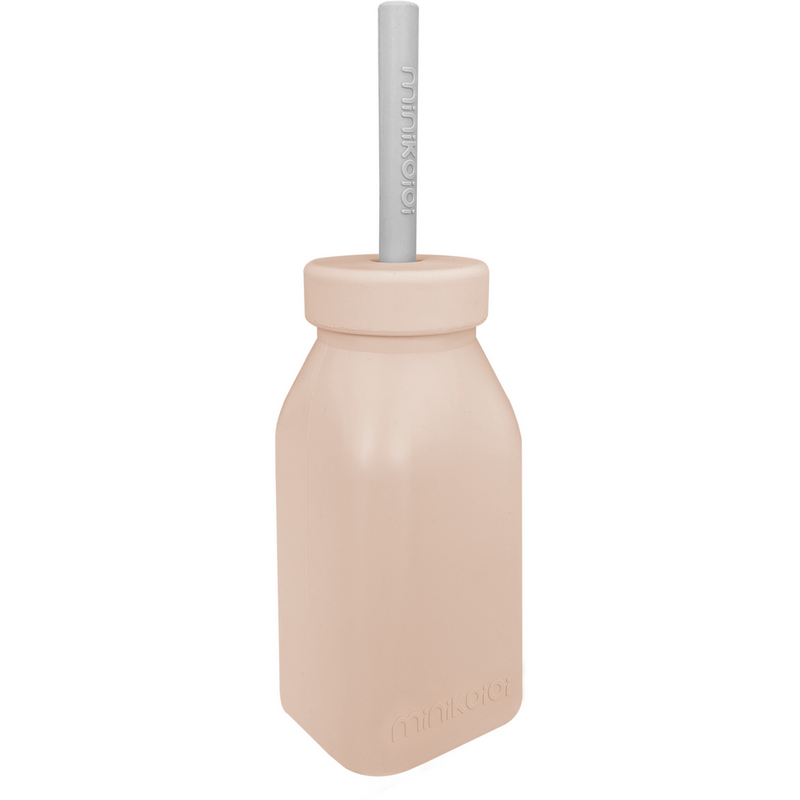 Minikoioi Silicone Bottle & Straw - Bubble Beige/Powder Grey-Mountain Baby