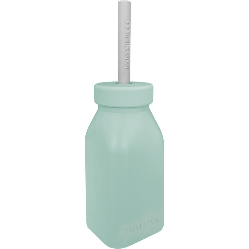 Minikoioi Silicone Bottle & Straw - River Green/Powder Grey-Mountain Baby